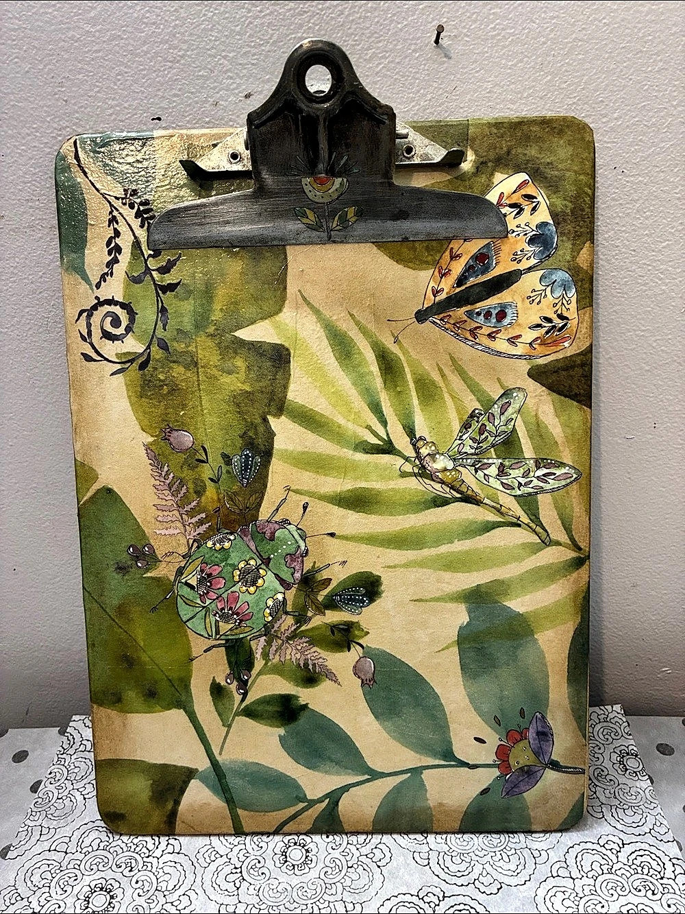 Illustrated Floral Clipboard Green